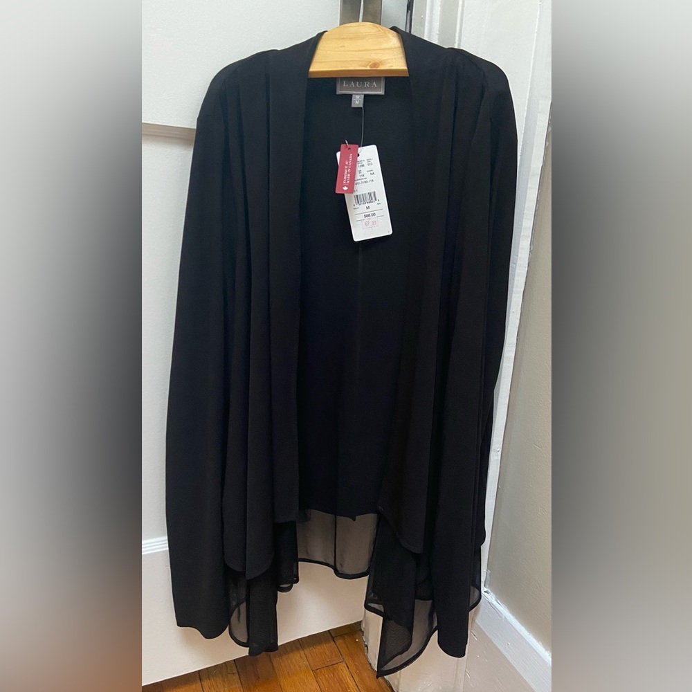 NWT Black Sheer Open Front Cardigan